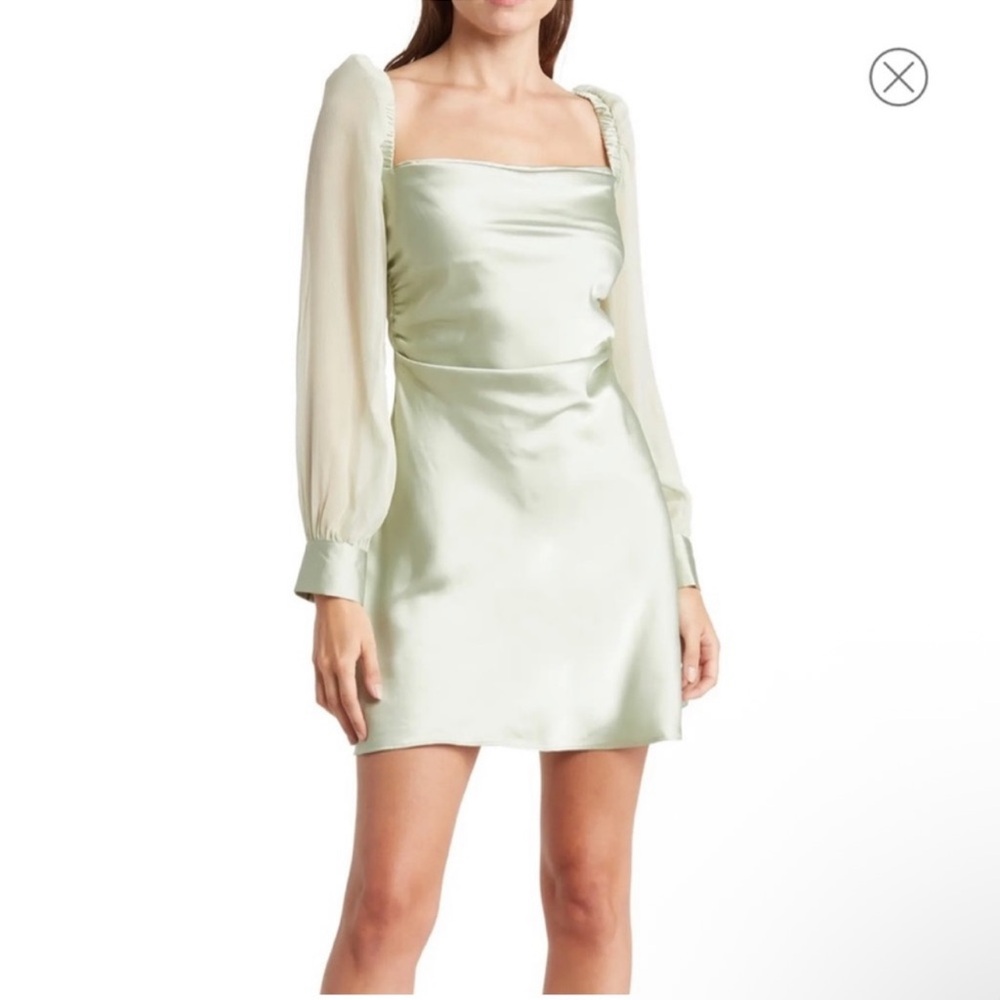 WeWoreWhat Puff Sleeve Cowl Dress in Fog Green Size 10 NWT